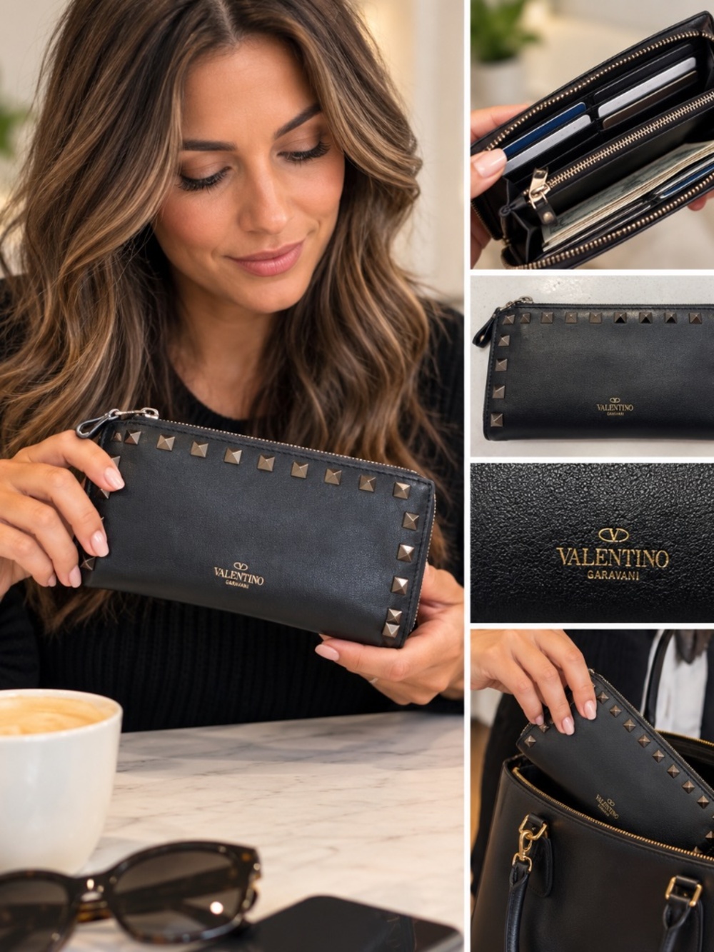 Valentino Garavani French Flap Wallet Calfskin Black